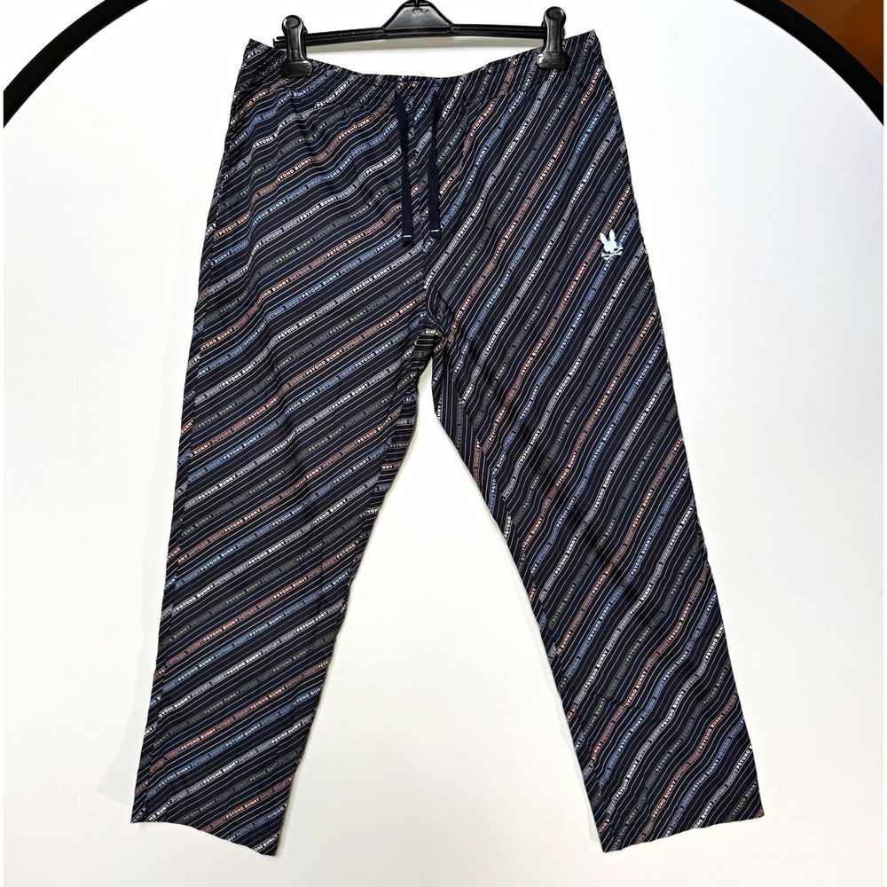 Psycho Bunny Mens Lounge Pajama Pants Navy Blue Striped Logo XL